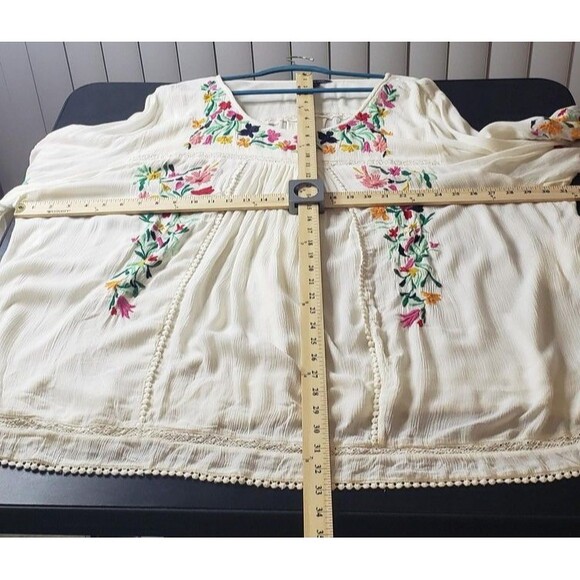 Roaman's Blouse Womens 32W White Embroidered Floral Boho Peasant Tunic Rayon Top - Picture 9 of 11